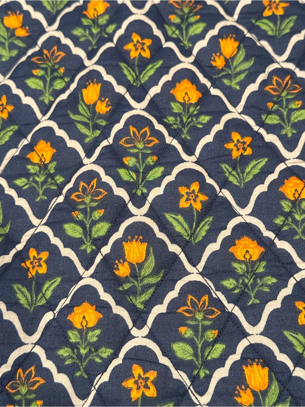 Japna Navy Floral Print Quilted Vest with Yellow Flowers - Picture 7 of 7